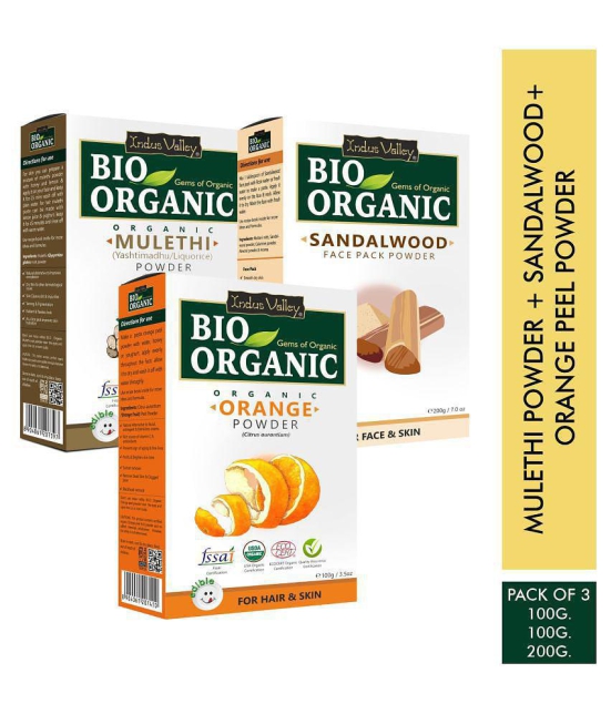 Indus Valley Bio Organic Mulethi+Sandalwood+Orange Peel Powder Combo-Set of 3 (400 g)