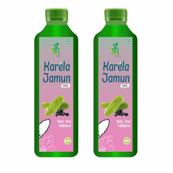 Mint Veda 100% Pure Natural Karela Jamun Juice Which Controls SBlood Sugar, Lowers Bad Cholesterol Naturally, Sugar Free Healthy Herbal Juice, 1 Litre Pack of 2