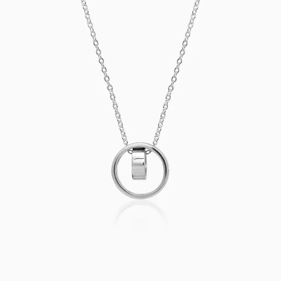 Silver Dual Ring Pendant with Link Chain