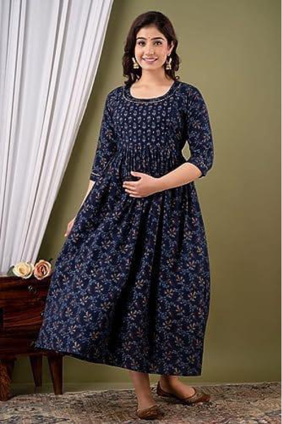 KASHVI Creation Women's Cotton Floral Printed  Maternity Feeding Kurta- (Navy  Blue )