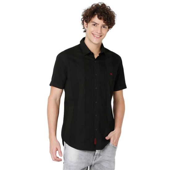 Black Dobby Slim Fit Casual Shirt