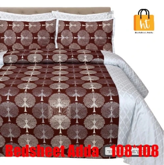 Bedsheet Adda-Super Mega King Size  King Size(108*108 in)-Pure Cotton Sanganeri Printed Jaipuri  Double Bedsheet With 2 Matching Pillow Covers-RJ-14-03-(108*108)-HT8304