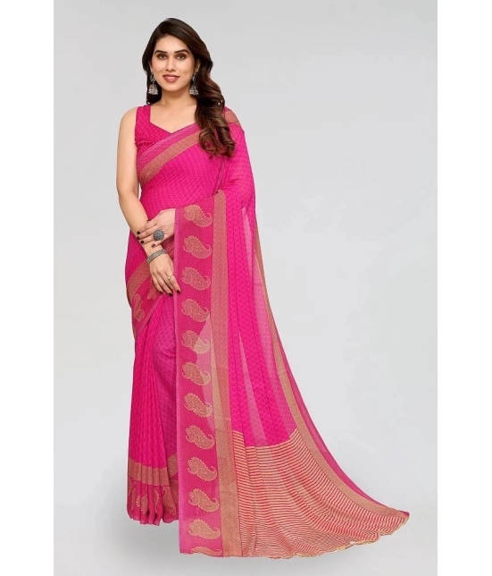 ANAND SAREES Georgette Printed Saree With Blouse Piece - Pink ( Pack of 1 ) - Pink