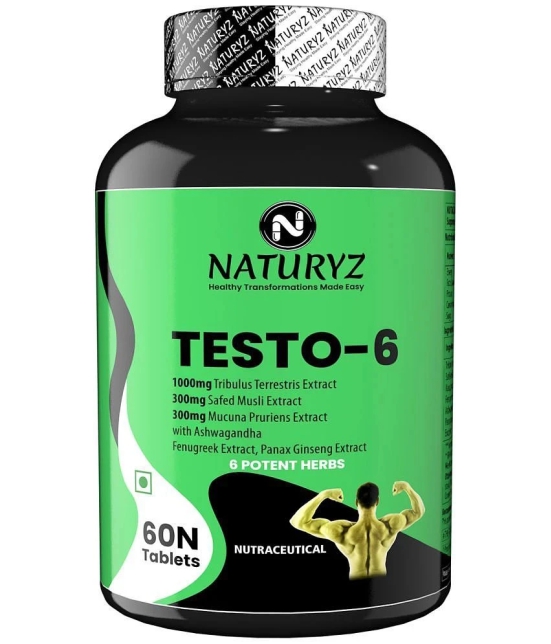 NATURYZ Testo-6 Plant Natural Testosterone Booster for Men with Tribulus & Ashwagandha - 60 Tablets