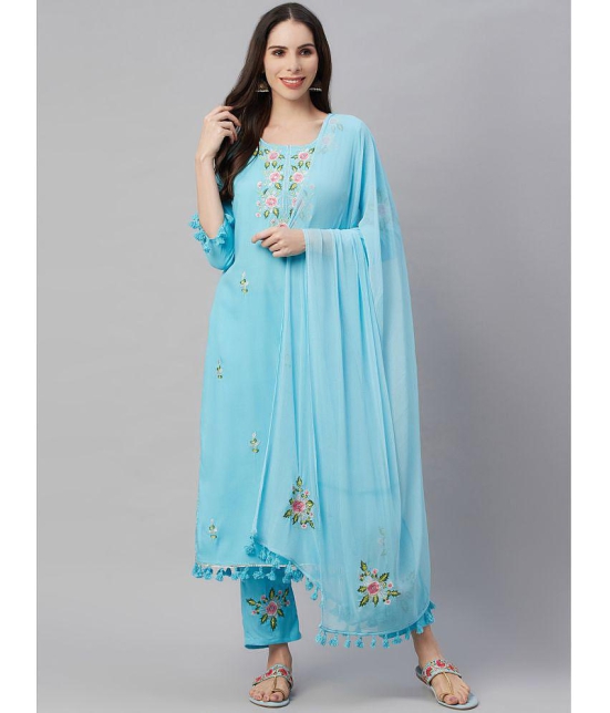 AMIRA'S INDIAN ETHNICWEAR - Blue Straight Rayon Women's Stitched Salwar Suit ( Pack of 1 ) - None