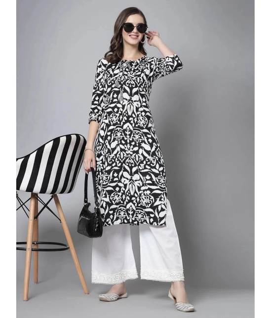 KIPEK Rayon Printed Straight Womens Kurti - Black ( Pack of 1 ) - None