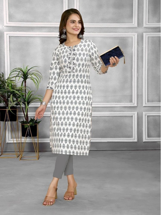 Rangita Women Cotton Blue Embroidered Calf Length Straight Kurti - None