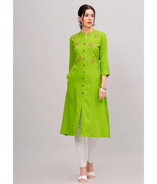 MAUKA Rayon Embroidered Front Slit Womens Kurti - Green ( Pack of 1 ) - None