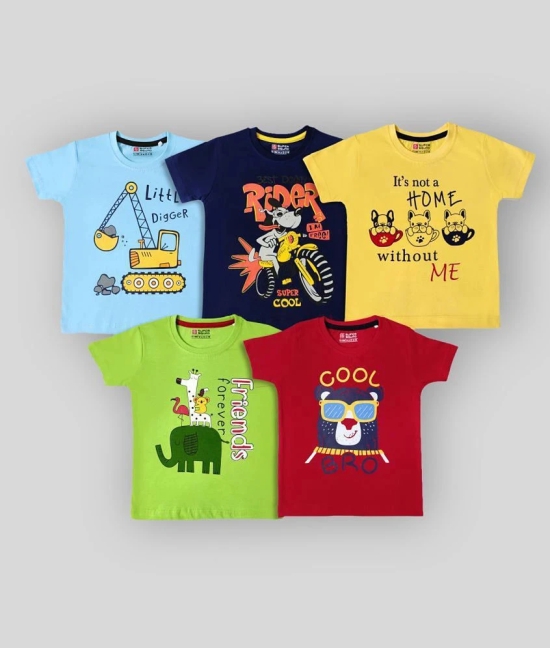 Supersquad Supersquad Blue , Black , Yellow , Green & Red Baby Boys Printed Pure Cotton T Shirt Pack of 5 - None