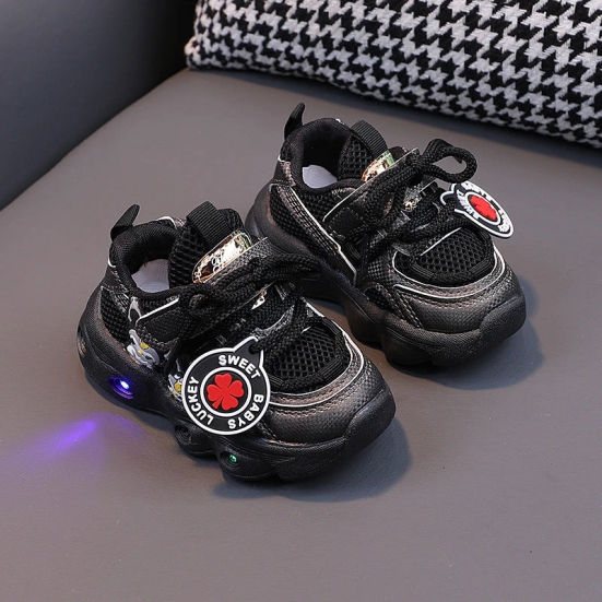 Catty Walky Baby Shoes with Lights-Black / 2-2.5years/22