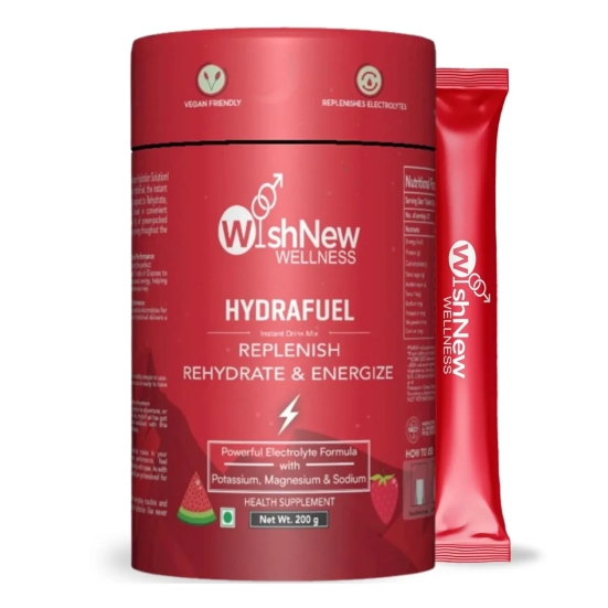 WishNew Wellness HydraFuel: Prime Electrolyte Energy Workout Drink Mix | Get Daily Hydration & Instant Energy Boost | Strawberry-Watermelon with natural Sweetness| 20 Sachets | Suitable for Men &