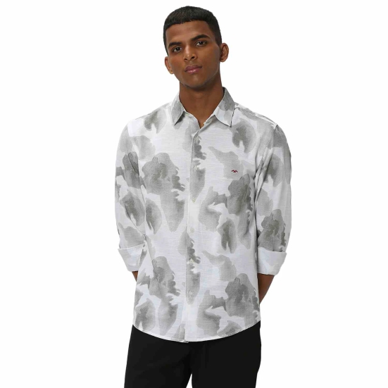 Light Grey & White Tonal Print Slub Shirt