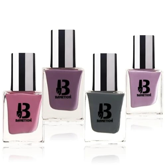 BANETION Nail Polish Combo Pack of 4 |Long Lasting Stay Non UV - Gel Finish Chip Resistant | Seaweed Enriched Formula| Cruelty and Toxic Free| 9ml