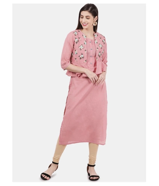 Alena - Peach Cotton Womens Jacket Style Kurti - L