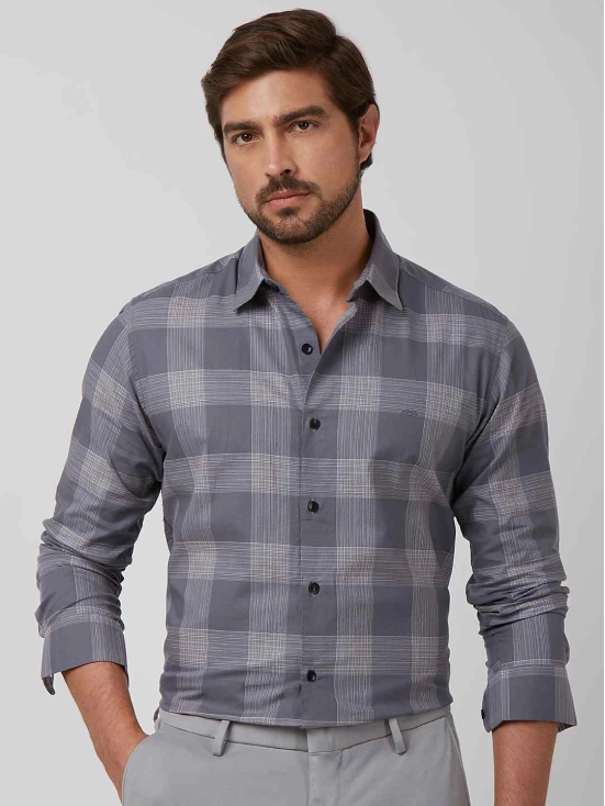 Grey Large Check Slim Fit Casual Shirt