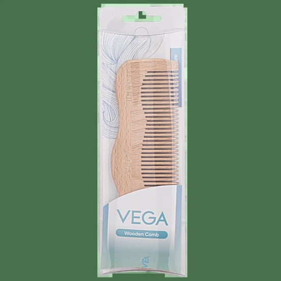 Vega Grooming Wooden Comb - Hmwc-04, Colour May Vary, 1 Pc