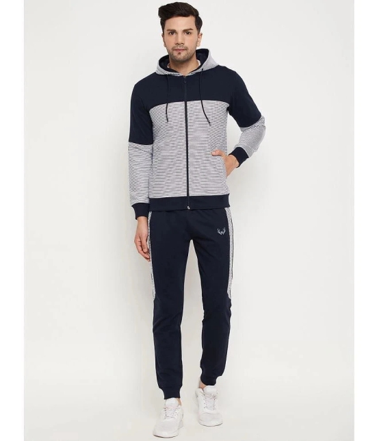 Wild West Navy Blue Fleece Regular Fit Striped Mens Sports Tracksuit ( Pack of 1 ) - None