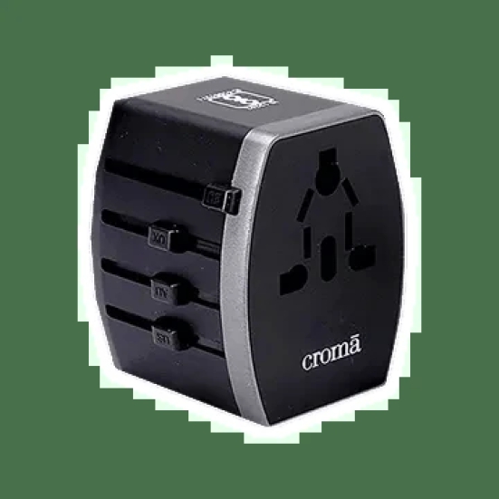 Croma Type A & Type C 4-Port Charger (Adapter Only, AC Outlet With Safety Shutter, Black)