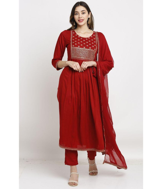 Rajnandini - Maroon A-line Rayon Women's Stitched Salwar Suit ( Pack of 1 ) - None