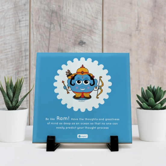 Indigifts Religious Gifts - Be Like Lord Ram Printed Blue Ceramic Tile | Souvenir From India| God Gift Items| Gift for Family| Lord Ram Showpiece | MATERIAL: Ceramic | DIMENSION : 6x6 inches