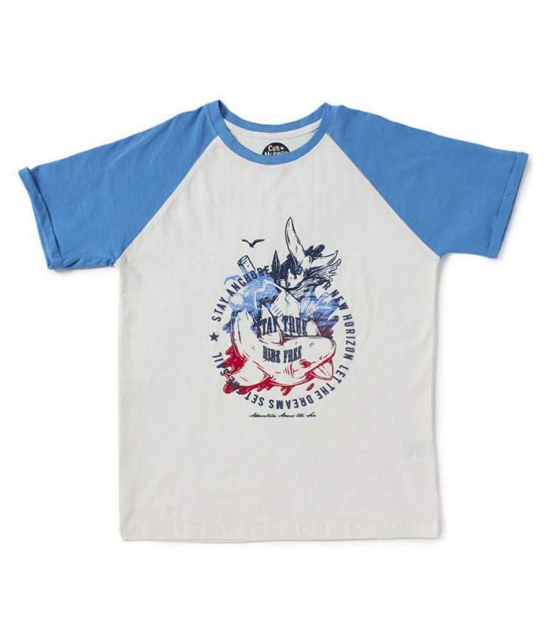 Cub McPaws Boys Tshirt, 100% Cotton, White with Blue Raglan Sleeve, 4 to 12 Years - None