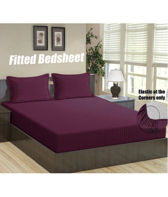 Home Candy Microfiber Vertical Striped Double Fitted Bedsheet with 2 Pillow Covers- Mauve - Mauve