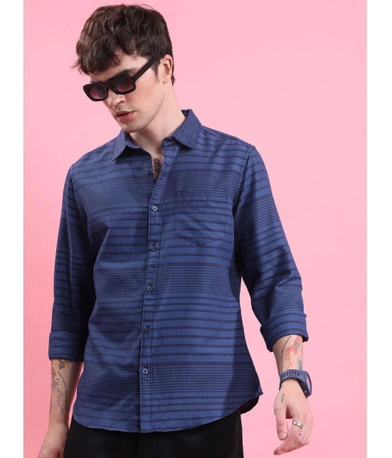 Ketch Cotton Blend Regular Fit Striped Full Sleeves Mens Casual Shirt - Navy Blue ( Pack of 1 ) - None