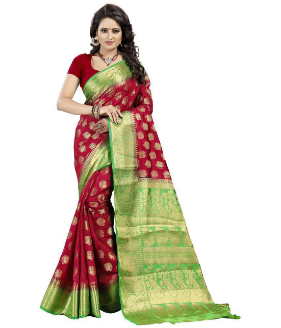 fab woven - Maroon Silk Blend Saree With Blouse Piece ( Pack of 1 ) - Maroon