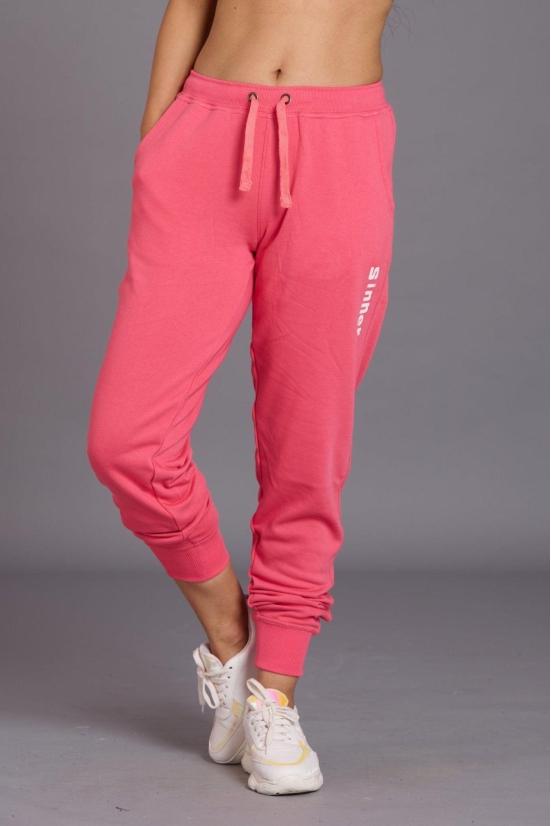 Sinner Printed Light Pink Cotton Joggers for Women