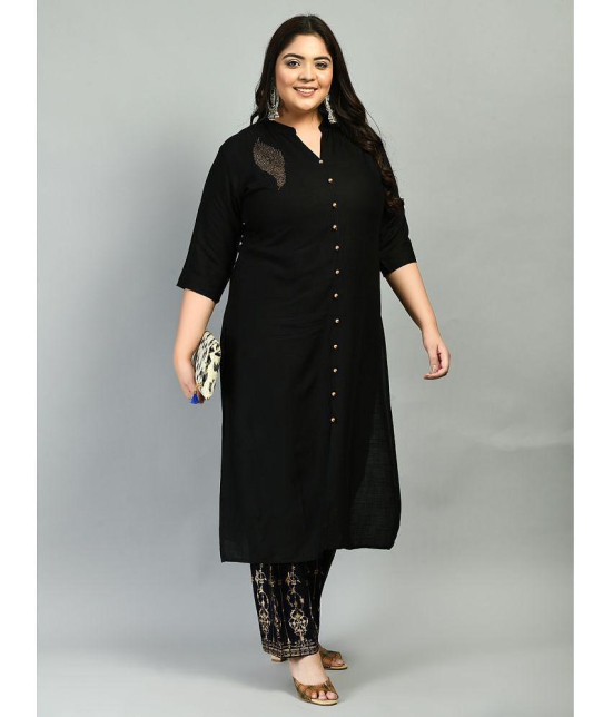 PrettyPlus by Desinoor - Black Straight Rayon Women''s Stitched Salwar Suit ( Pack of 1 ) - None