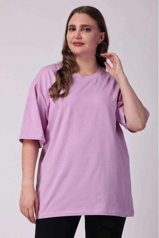 Womens Lavender Plain Oversized Drop Shoulder T-Shirt-M / Lavender