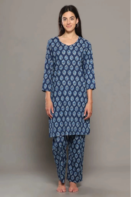 BREATHABLES Women Cotton Printed Loungewear Kurta and Pants Co-ord Set 3/4 Sleeve  V Neck Comfort Loose Fit (Night Wear | Co-ord set | Lounge Wear Set)