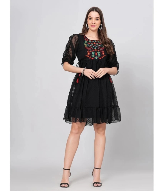 JC4U Crepe Embroidered Knee Length Womens Fit & Flare Dress - Black ( Pack of 1 ) - None