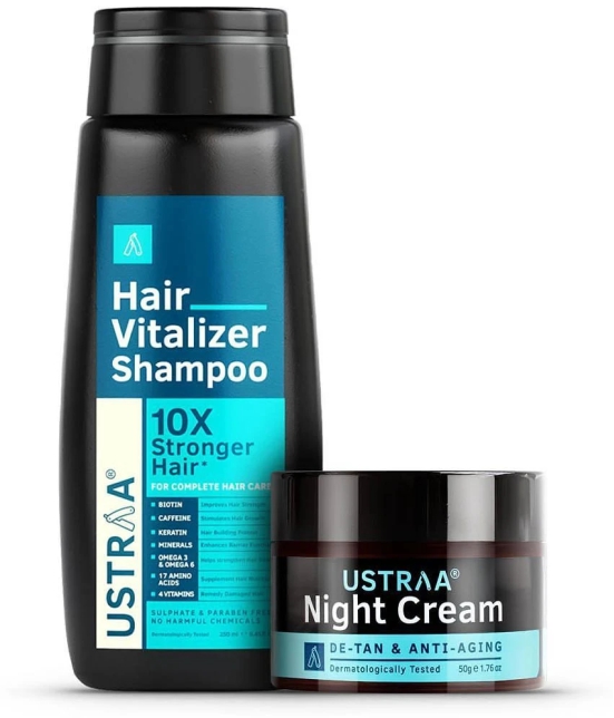 Ustraa Hair Vitalizer Shampoo - 250ml & Night Cream - De Tan and Anti Aging - 50g