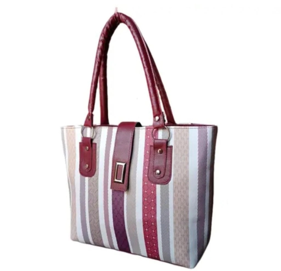 Womens Striped Faux Leather Tote Bag with Double Handles