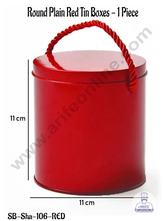 CAKE DECOR™ Round plain Tin Boxes - 1 Piece | Gift Box | Chocolate Box | Jewellery Box |-RED