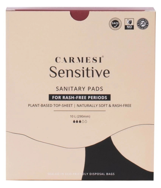 Carmesi Sensitive Sanitary Pads - 10 Pads (Large) - Certified 100% Rash-Free by Gynecologist - With Disposal Bags