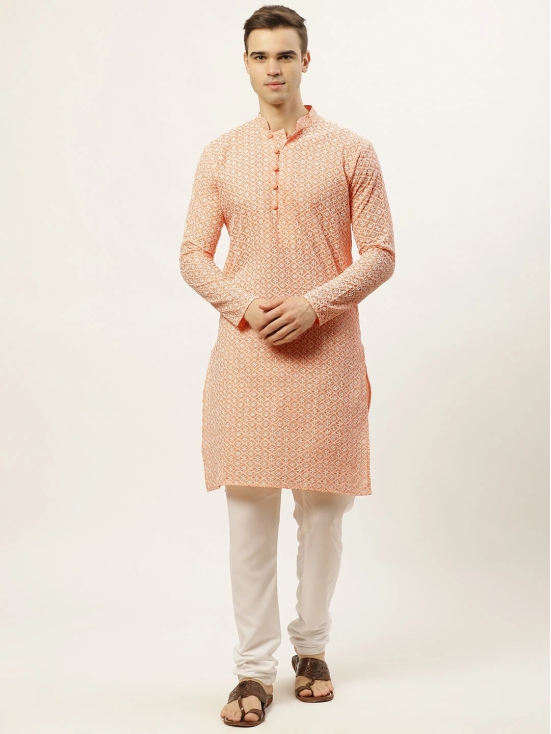 Jompers Mens Orange Embroidered Kurta Payjama Sets-XL / Orange