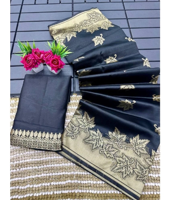 Apnisha Banarasi Silk Embellished Saree With Blouse Piece - Black ( Pack of 1 ) - Black