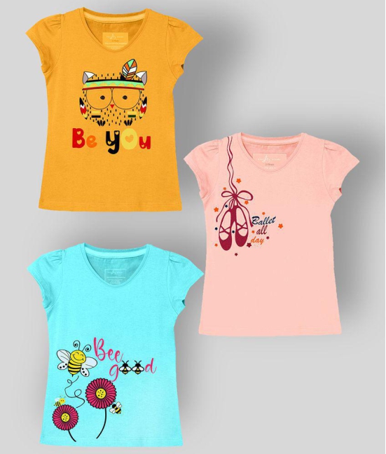 Naughty Ninos - Multicolor Cotton Girl's T-Shirt ( Pack of 3 ) - None