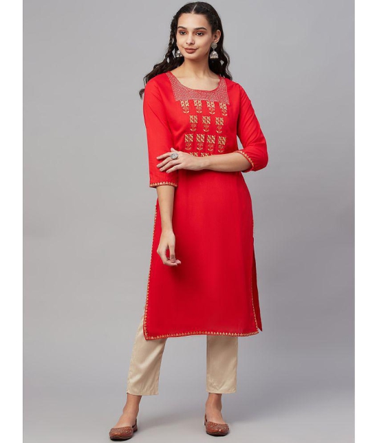 AMIRA'S INDIAN ETHNICWEAR - Red Rayon Women's Straight Kurti ( Pack of 1 ) - None