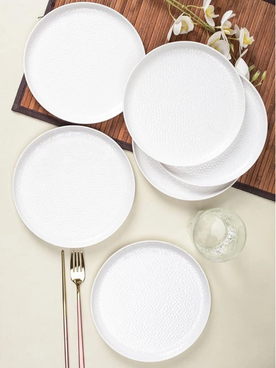 Market99 Hammered Melamine Tableware White Glossy Finish Full Plates for Dining Table (Set Of 6, White)