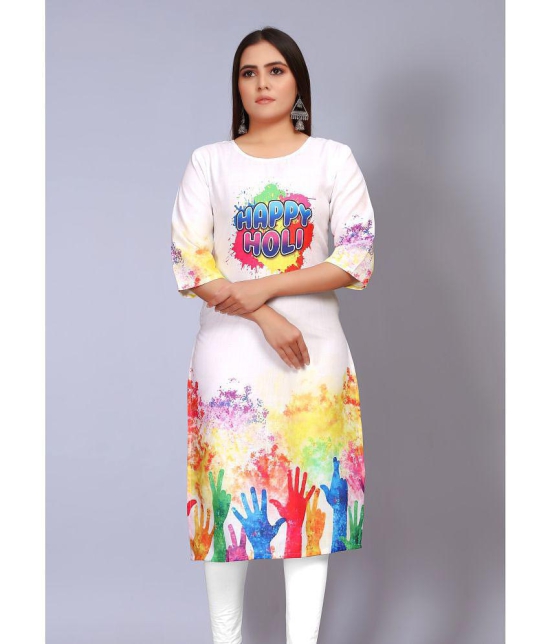 RIAANA Holi Cotton Blend Printed A-line Womens Kurti - White ( Pack of 1 ) - None