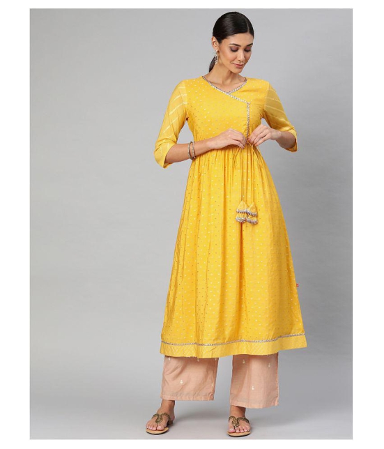 Alena - Yellow Chanderi Women's Angrakha Kurti - XXL