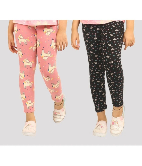 Ariel - Orange Cotton Girls Leggings ( Pack of 2 ) - None