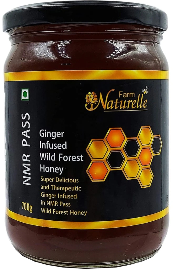 Farm Naturelle (Farm Natural Produce) Virgin Raw, Natural (NMR Tested, Pass, Certified) Ginger Infused Wild Forest Flower Honey Glass Bottle- 700Gram