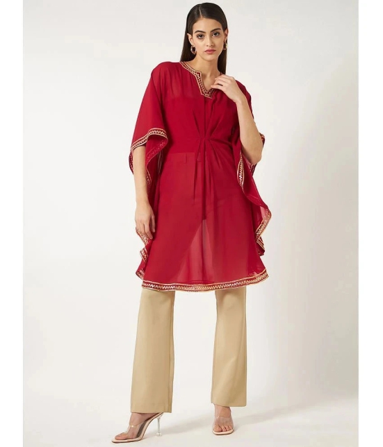 Pannkh - Red Georgette Womens Kaftan Kurti ( Pack of 1 ) - None