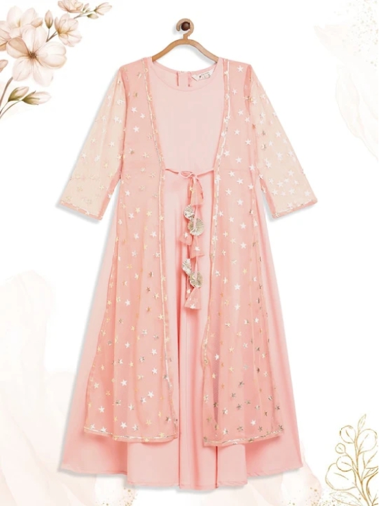 Girls Pink Crepe Ethnic Maxi Dress