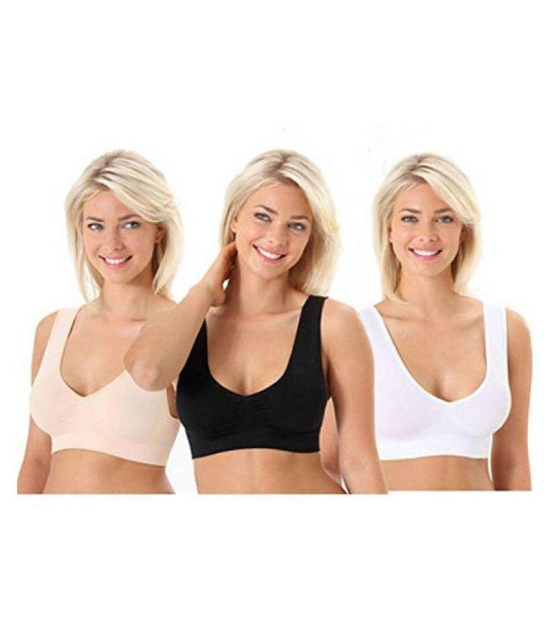 Smooth & Style Women Air Bra Set Of 3- Black,Skin,White - Free Size