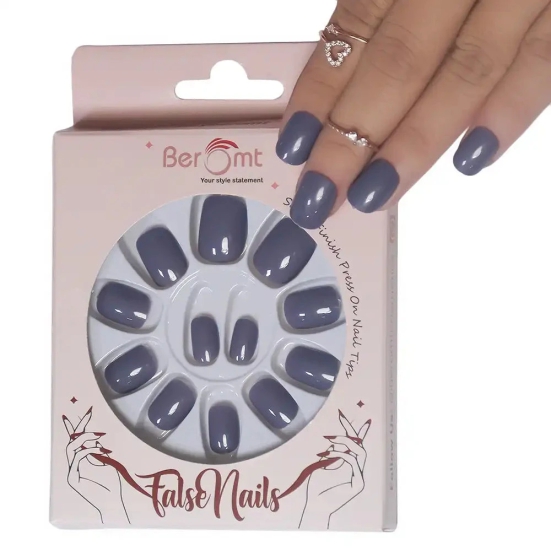 SHORT GLOSSY NAILS-(NAIL KIT INCLUDED)-Dove Grey